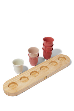 Espresso Cups with Wood Tray, Set of 6
